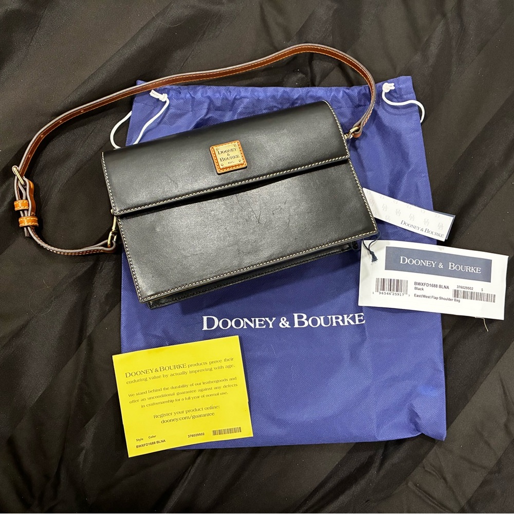 Dooney & Bourke Black Leather Crossbody with Brown Strap